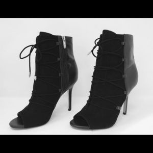 Suede Leather Peep Toe Ankle Bootie